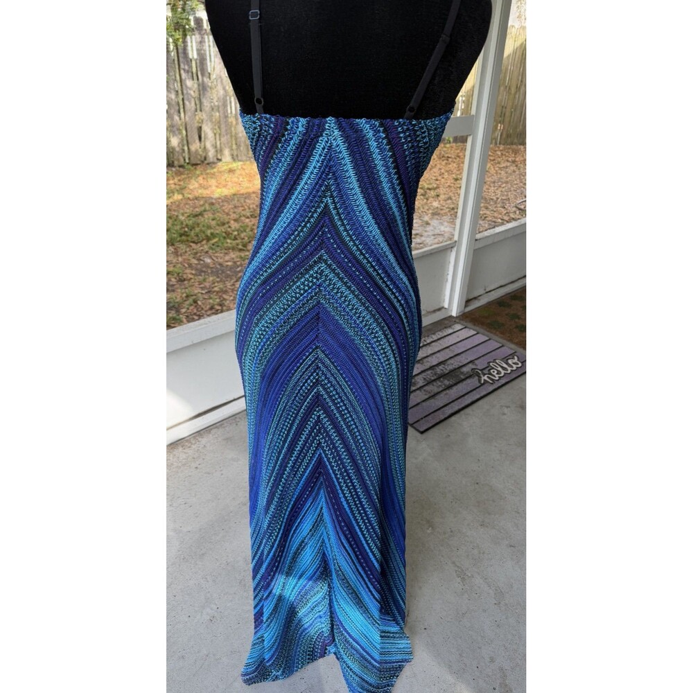 1990s Cache Small Ombre Chevron Blue Crochet Prom Cruise Wedding Guest - Picture 8 of 8